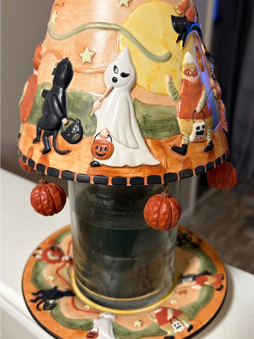 RARE 2005 Yankee Candle Teresa Kogut Halloween Jar Shade & Plate Glow Charms